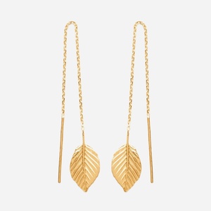 Boucles traversantes chaînes feuille tombante plaqué or 750 3 microns