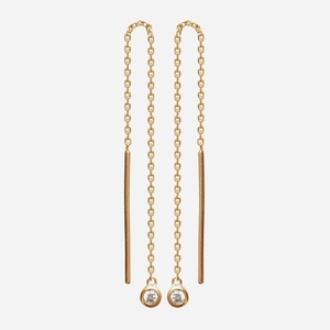 Boucles d'oreilles traversantes chaînes oxyde de zirconium rond tombant Plaqué or 750 3 microns