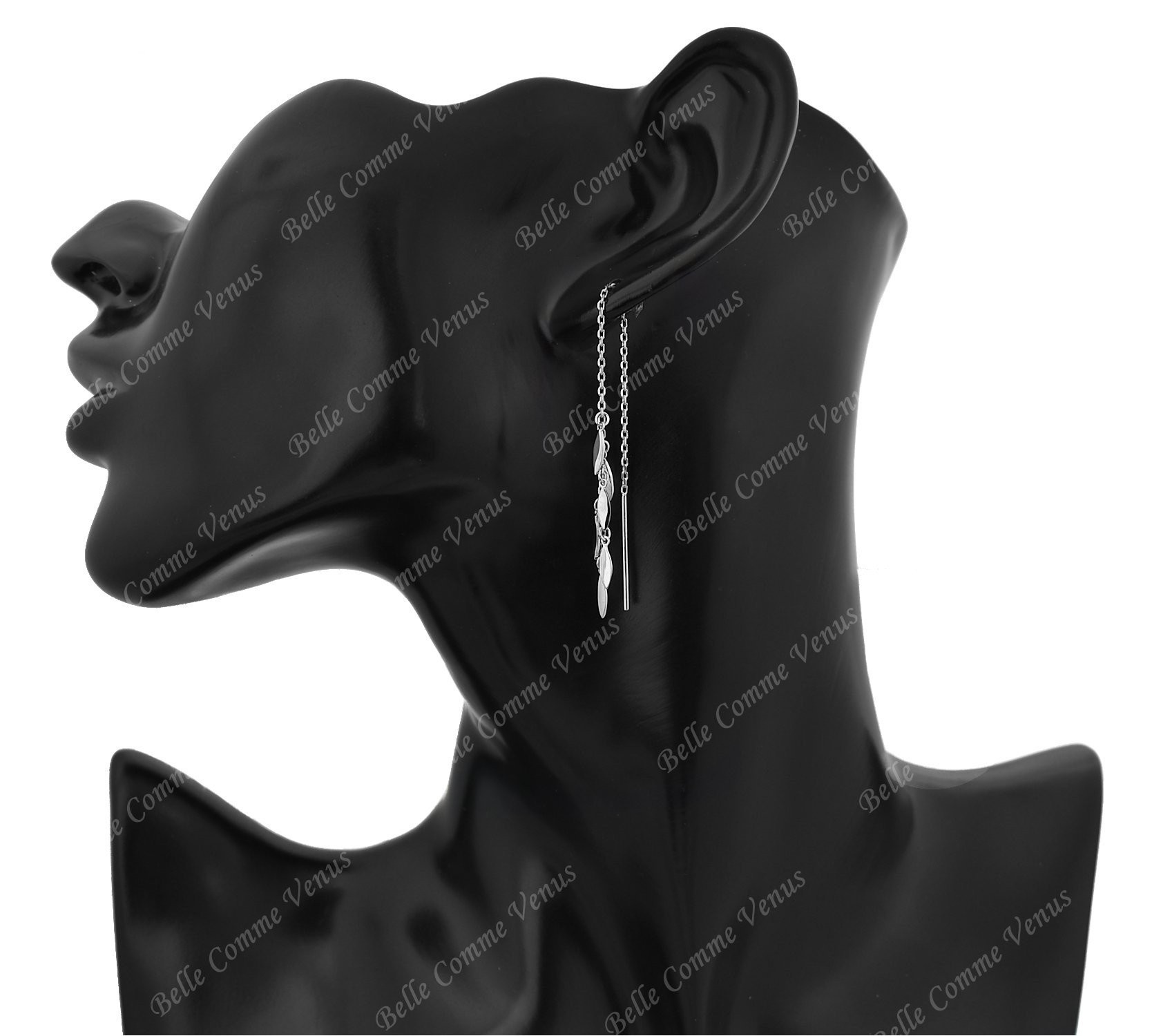 Boucles d'oreilles traversantes chaînes pampilles tombantes Argent 925 Rhodié