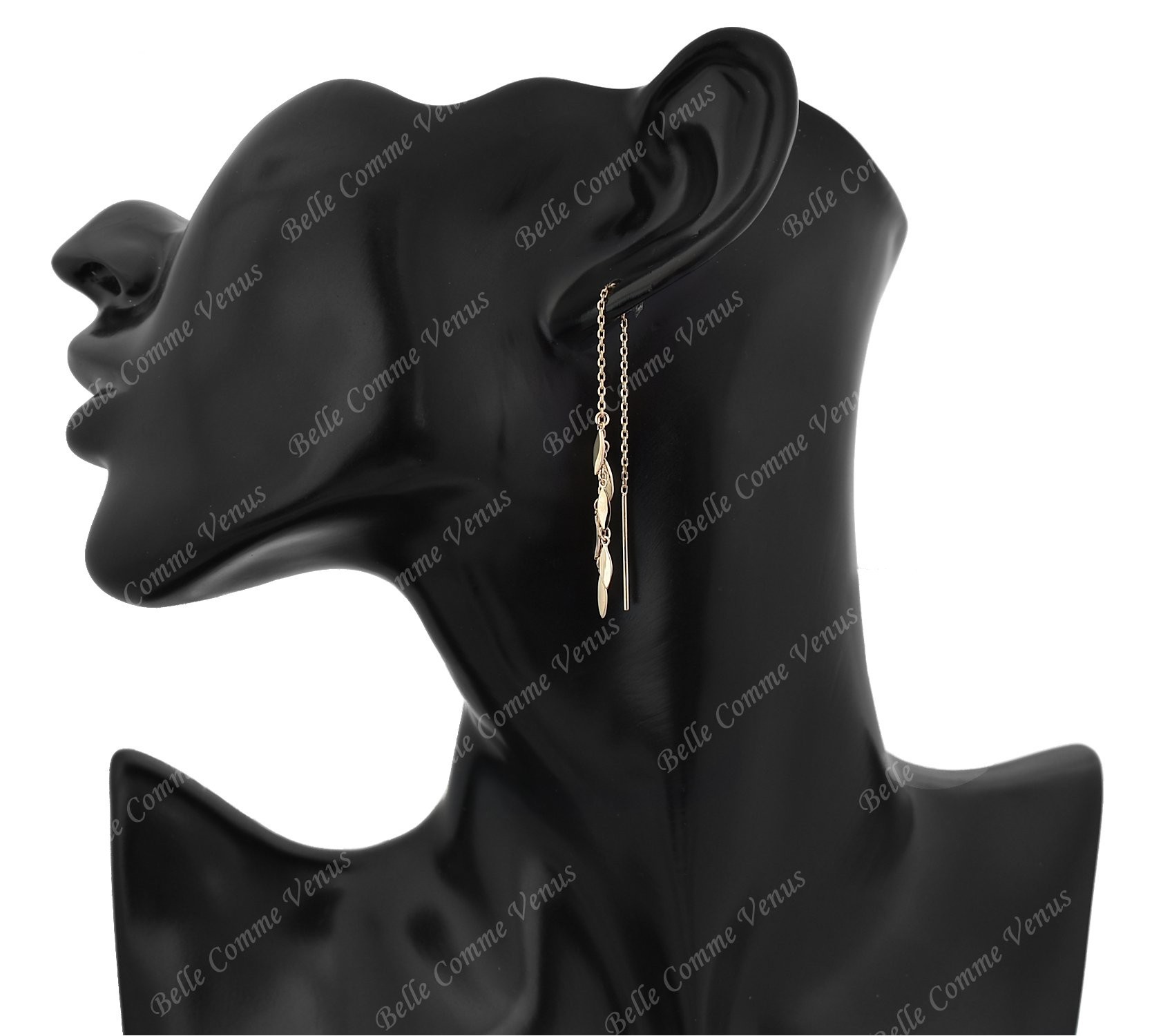 Boucles d'oreilles traversantes chaînes pampilles tombantes Plaqué or 750 3 microns