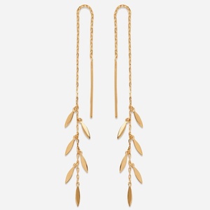 Boucles traversantes chaînes pampilles tombantes plaqué or 750 3 microns