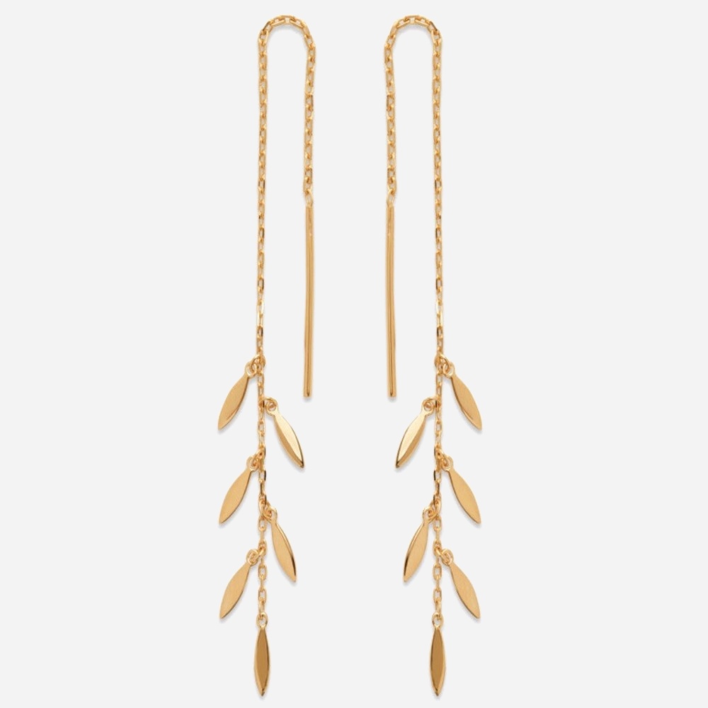 Boucles traversantes chaînes pampilles tombantes plaqué or 750 3 microns