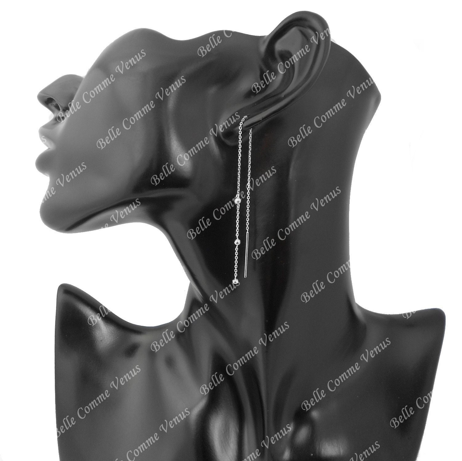 Boucles d'oreilles traversantes chaînes perles de billes Argent 925 Rhodié