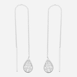Boucles traversantes goutte arabesque chaînette argent 925 rhodié