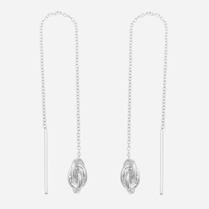 Boucles traversantes nœud tombant chaînette argent 925 rhodié
