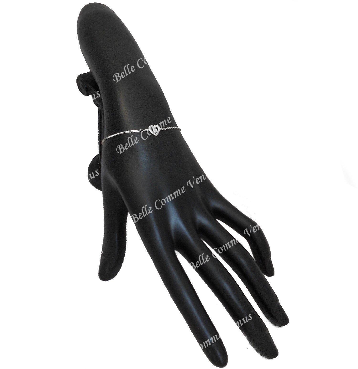 Bracelet 2 coeurs coeur ajouré et coeur plein Argent 925 Rhodié