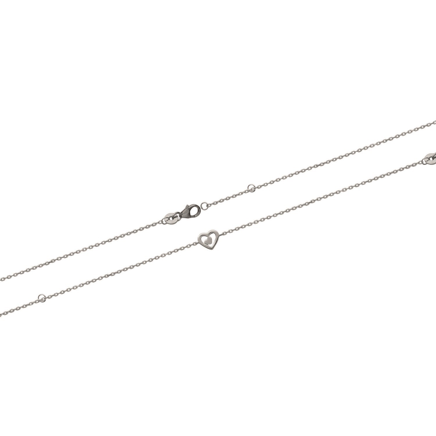 Bracelet 2 coeurs coeur ajouré et coeur plein Argent 925 Rhodié