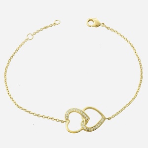 Bracelet 2 coeurs plaqué or 750 oxyde zirconium superposés