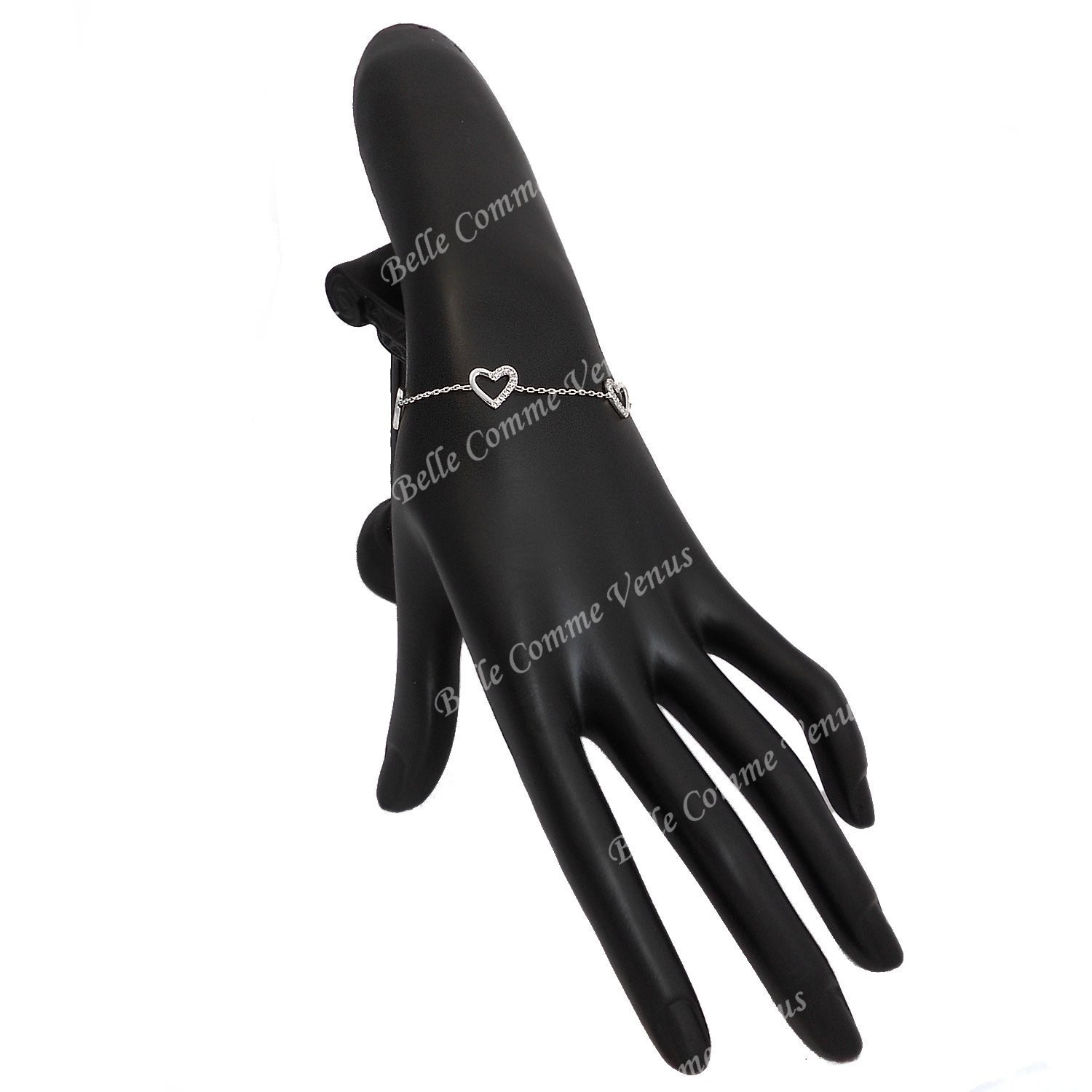 Bracelet 4 coeurs sertis d'oxyde de zirconium Argent 925 Rhodié