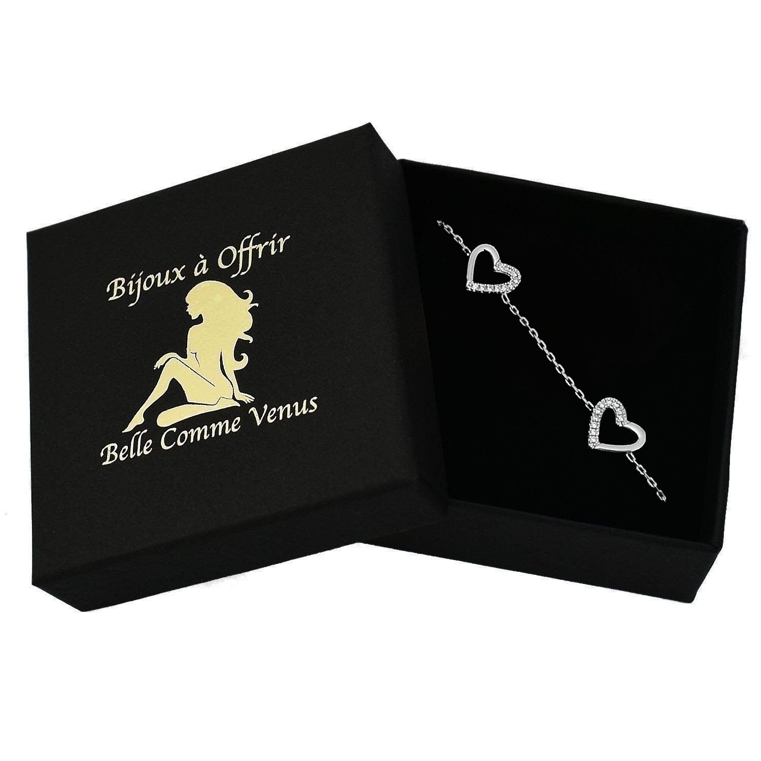 Bracelet 4 cœurs argent 925 zirconium rhodié dans écrin