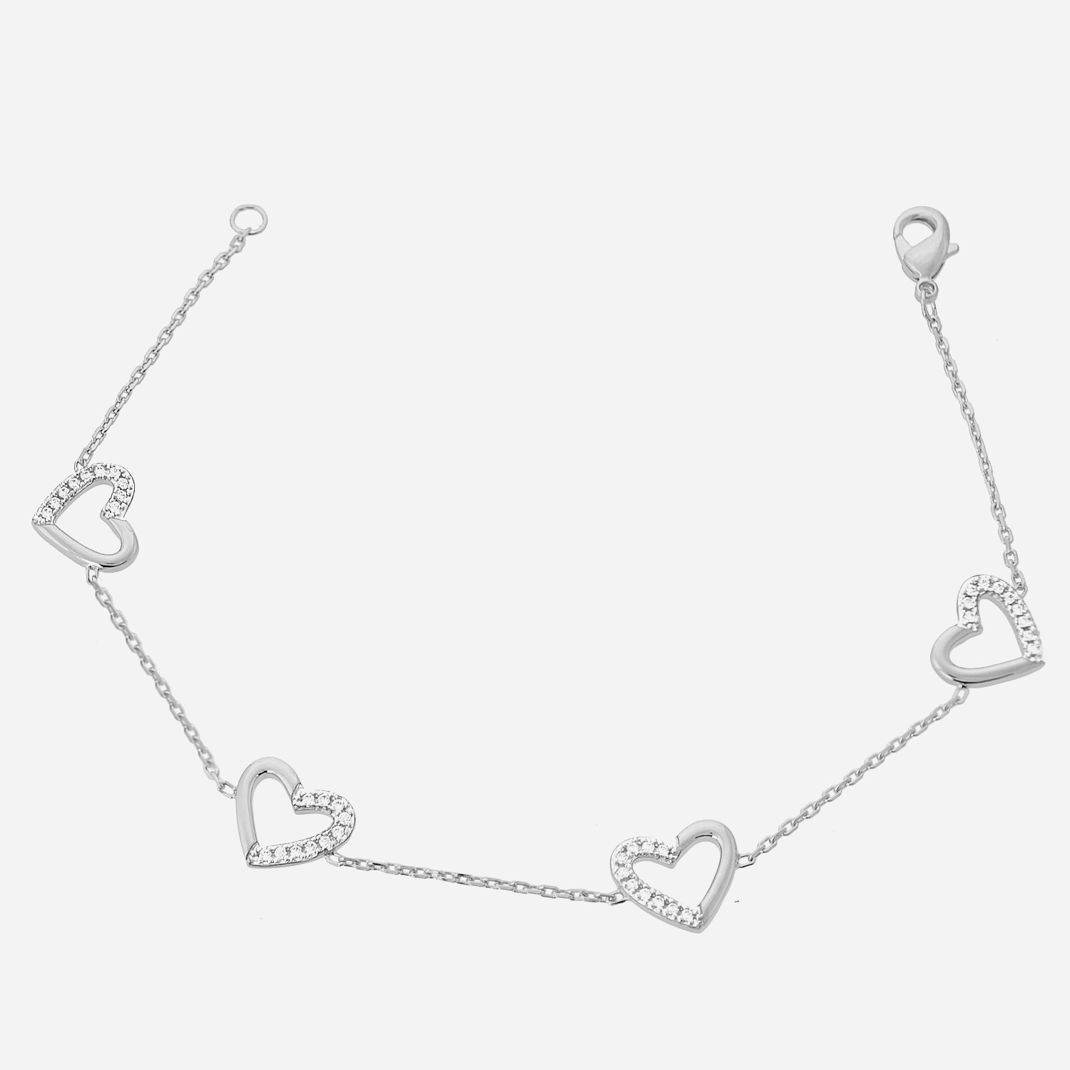 Bracelet 4 cœurs argent 925 oxyde zirconium rhodié