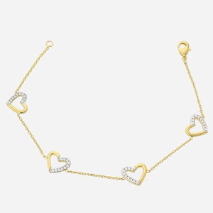 Bracelet 4 coeurs sertis zirconium plaqué or 3 microns 2 tons bicolore