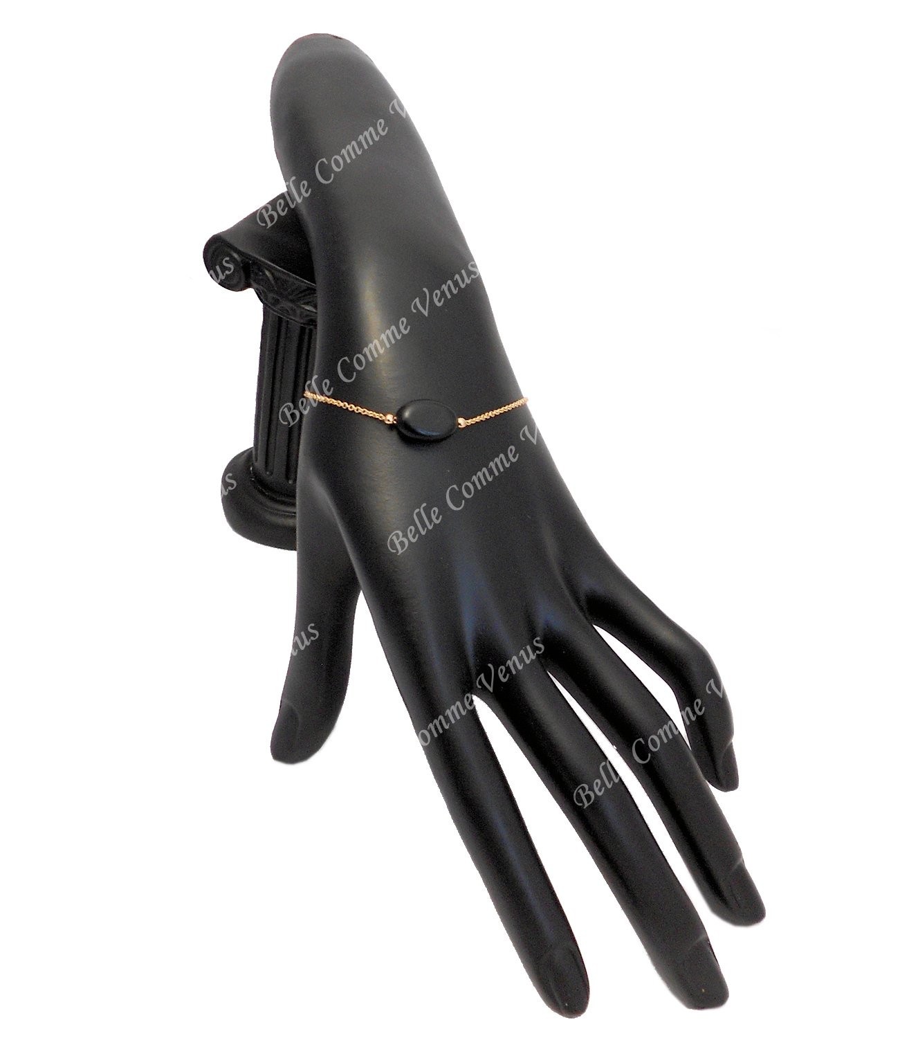 Bracelet agate pierre naturelle noire ovale Plaqué OR 750 3 microns