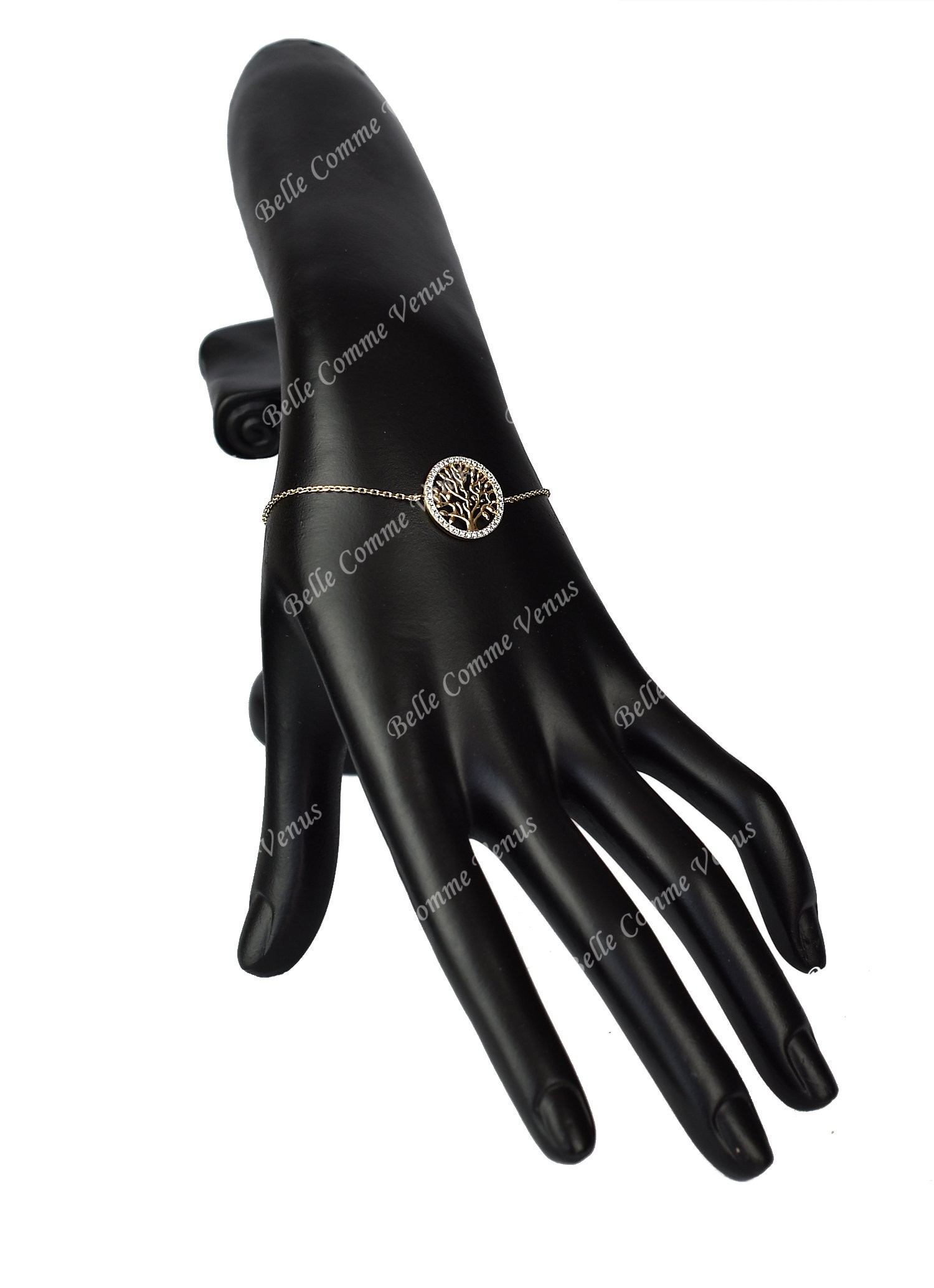 Bracelet arbre de vie cercle serti d'oxydes de zirconium Plaqué OR 750 3 microns 2 tons