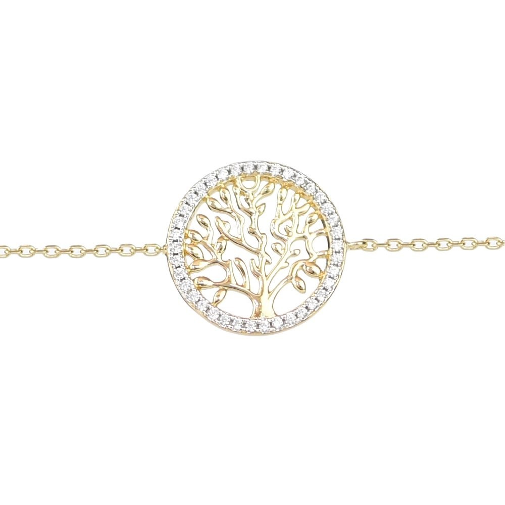 Bracelet arbre de vie cercle serti d'oxydes de zirconium Plaqué OR 750 3 microns 2 tons