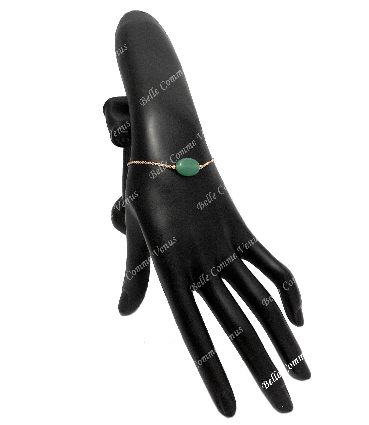 Bracelet aventurine pierre naturelle ovale Plaqué OR 750 3 microns