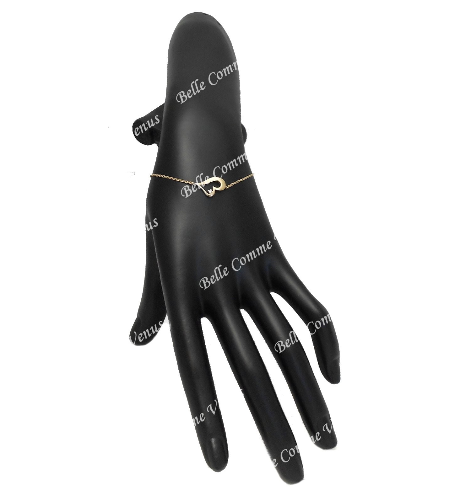 Bracelet coeur ajouré d'un oxyde de zirconium Plaqué OR 750 3 microns