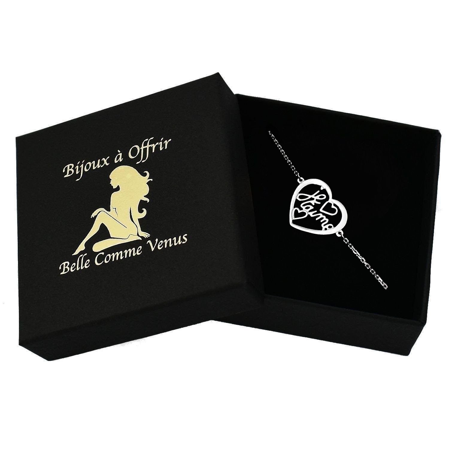 Bracelet coeur ajouré Je t'aime argent 925 rhodié écrin