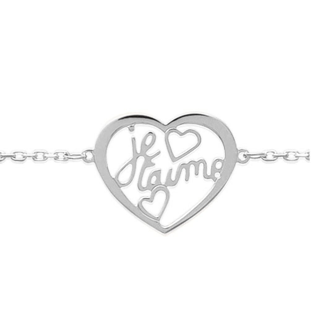 Bracelet coeur ajouré message Je t'aime Argent 925 Rhodié