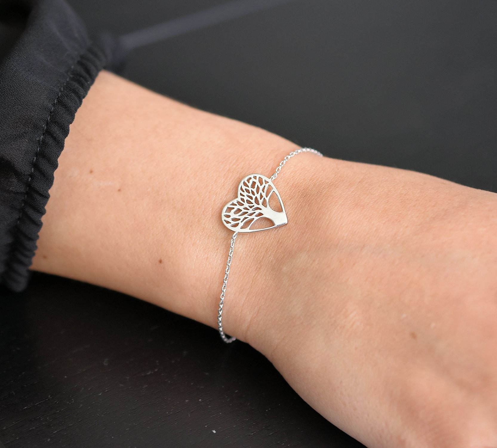 Bracelet Cœur Arbre de Vie Argent 925 Rhodié Symbole Amour Spiritualité