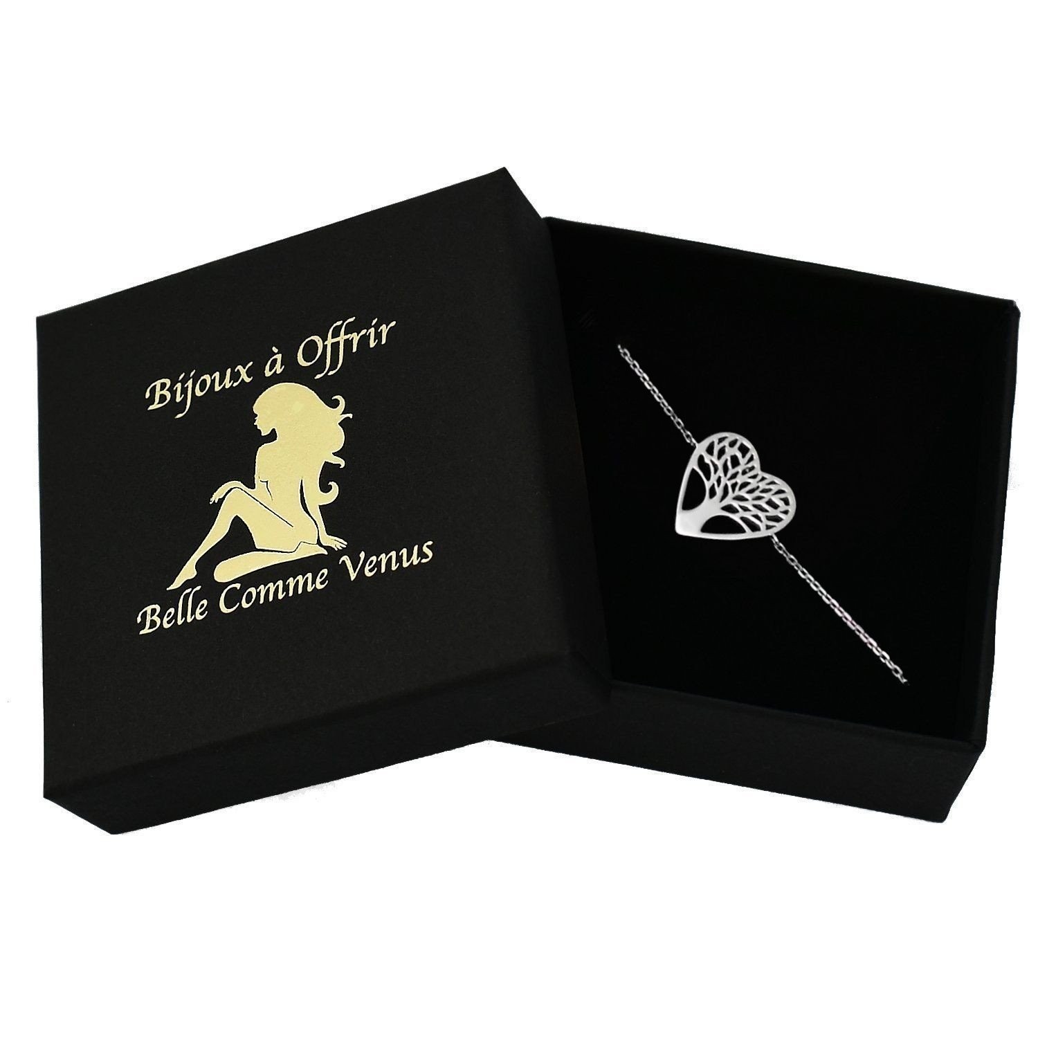 Bracelet cœur arbre de vie argent 925 rhodié dans écrin Belle Comme Venus