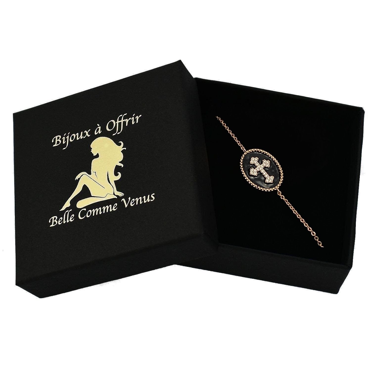 Bracelet croix fleur de lys plaqué or 3 microns écrin