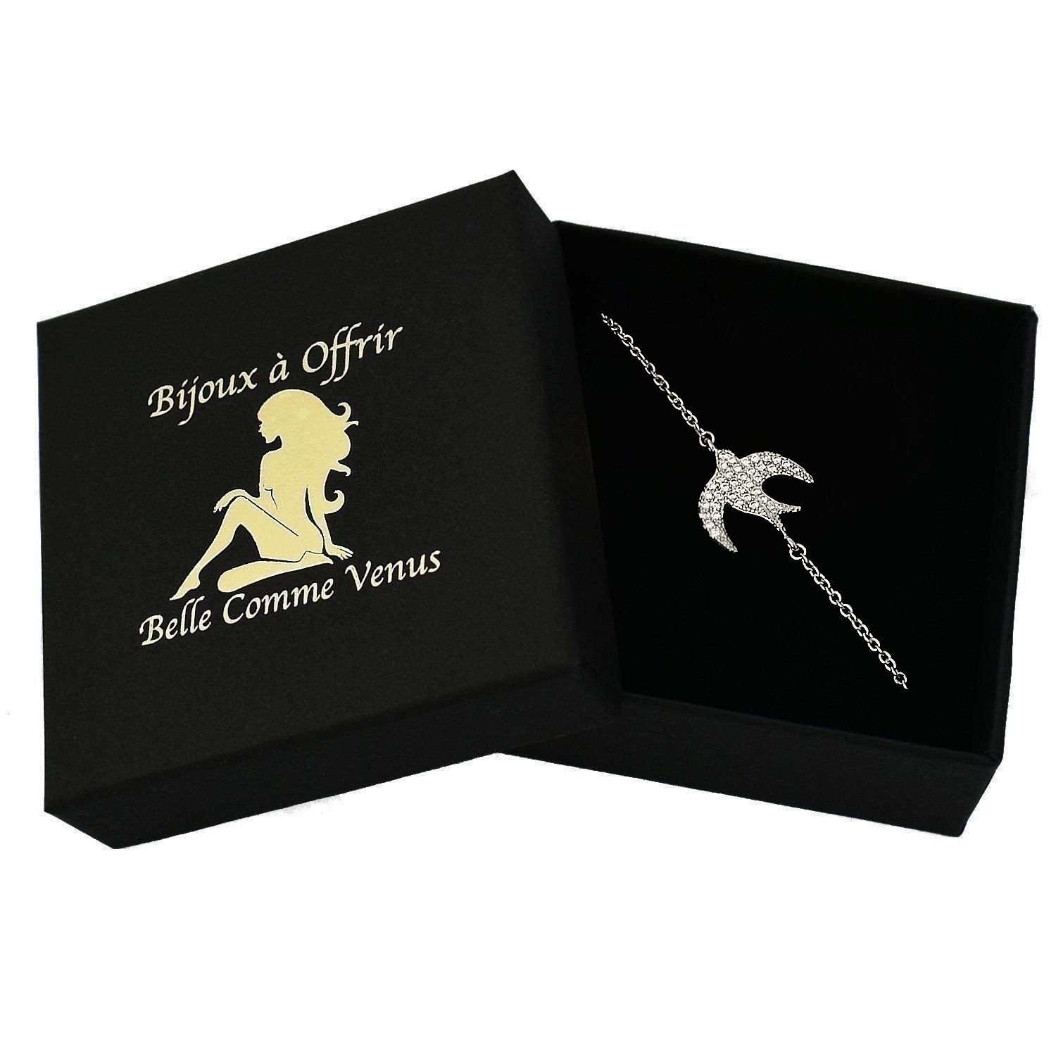 Bracelet hirondelle oiseau oxyde zirconium argent 925 rhodié écrin