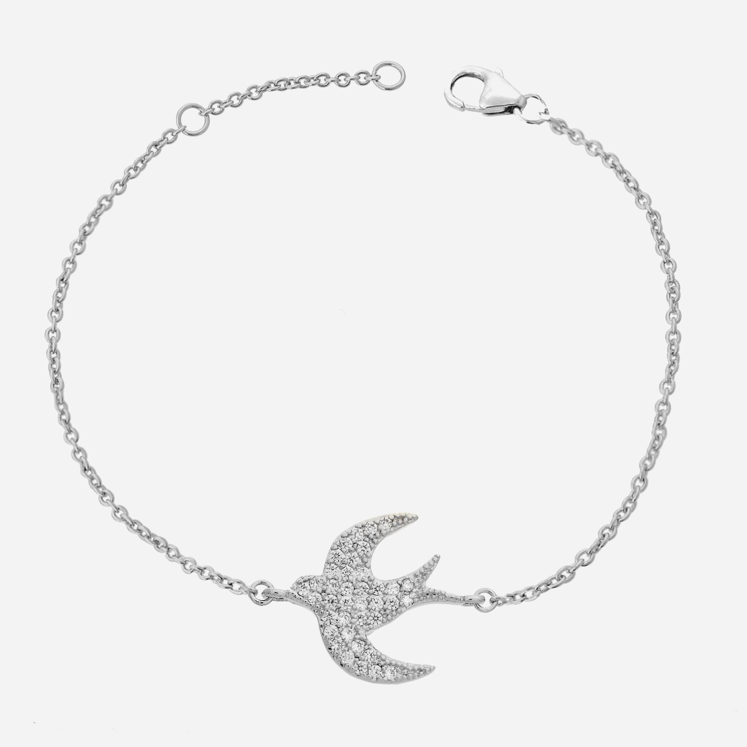 Bracelet hirondelle oiseau d'oxydes de zirconium argent 925 rhodié liberté printemps scintillant