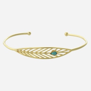 Bracelet jonc plume plaqué or 750 perle turquoise - Vue principale liberté légèreté bohème