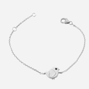 Bracelet oiseau argent 925 rhodié coeur nacre œil oxyde zirconium noir enfant - Vue principale