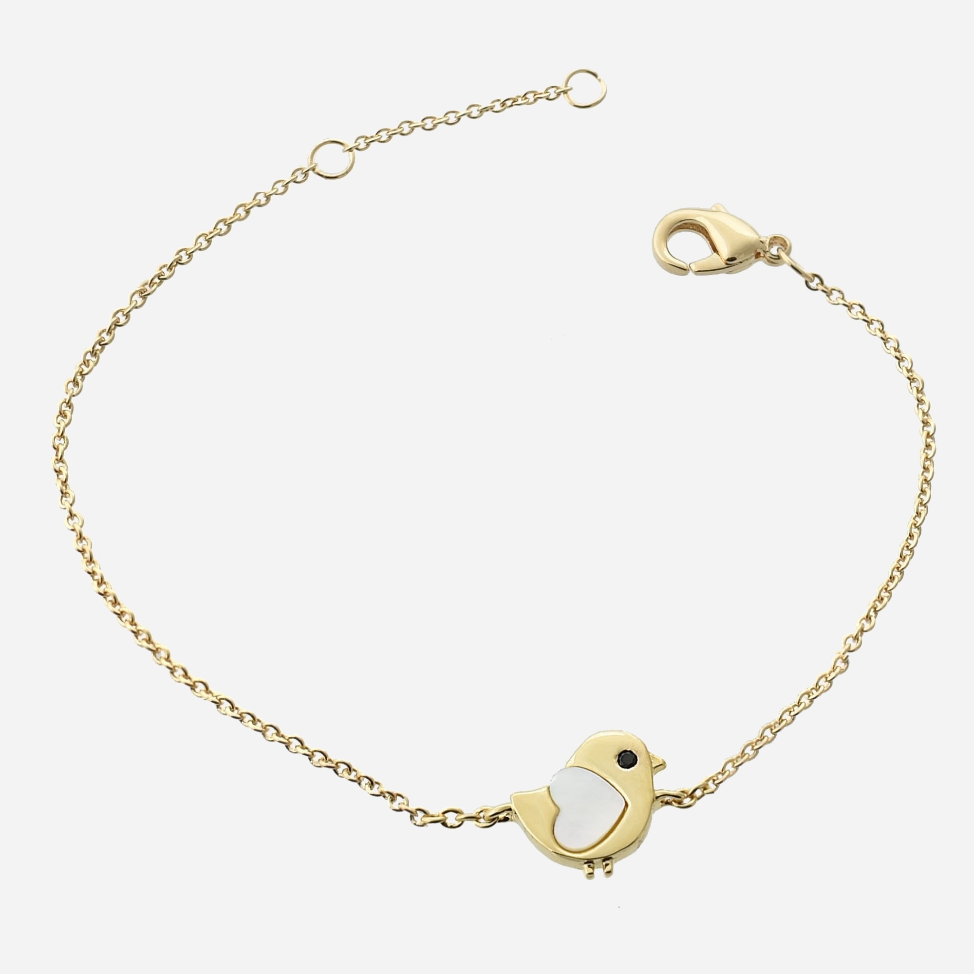 Bracelet oiseau plaqué or 750 coeur nacre œil oxyde zirconium noir enfant - Vue principale liberté