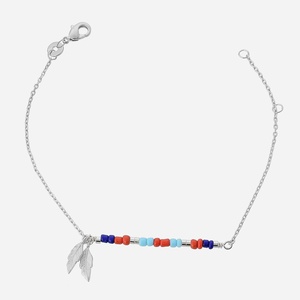 Bracelet plumes argent coloré avec perles