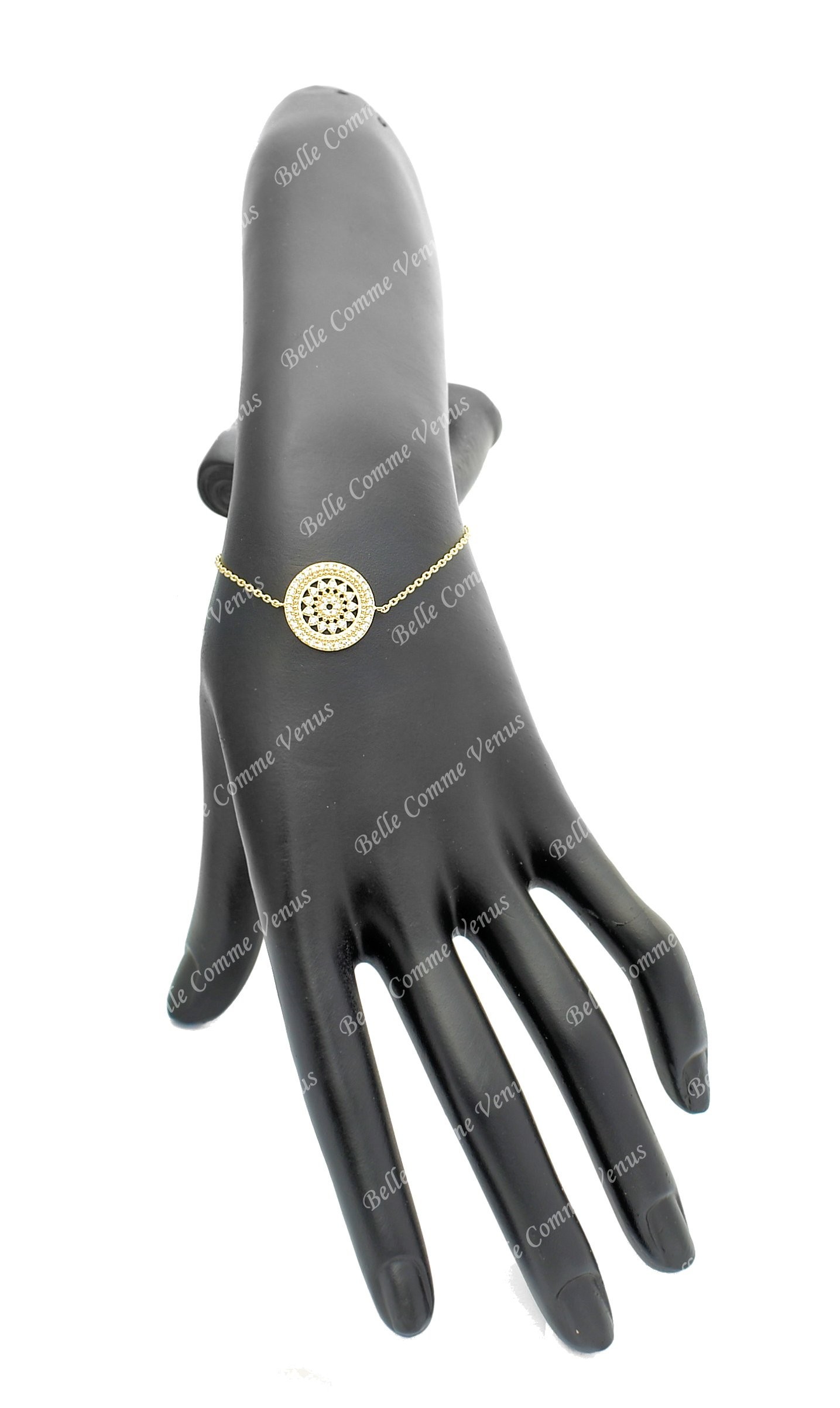 Bracelet soleil dans un cercle serti d'oxyde de zirconium Plaqué OR 750 3 microns