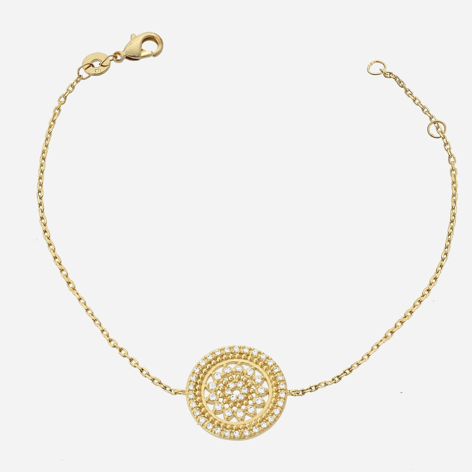 Bracelet soleil cercle oxyde zirconium plaqué or 750 3 microns