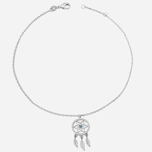 Chaîne cheville argent 925 rhodié attrape rêve perle turquoise - Vue principale protection porte-bonheur