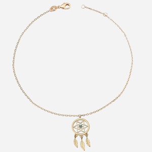 Chaîne cheville plaqué or 750 attrape rêve perle turquoise - Vue principale protection porte-bonheur