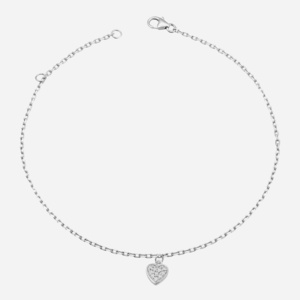 Chaîne cheville coeur argent 925 rhodié oxyde zirconium serti