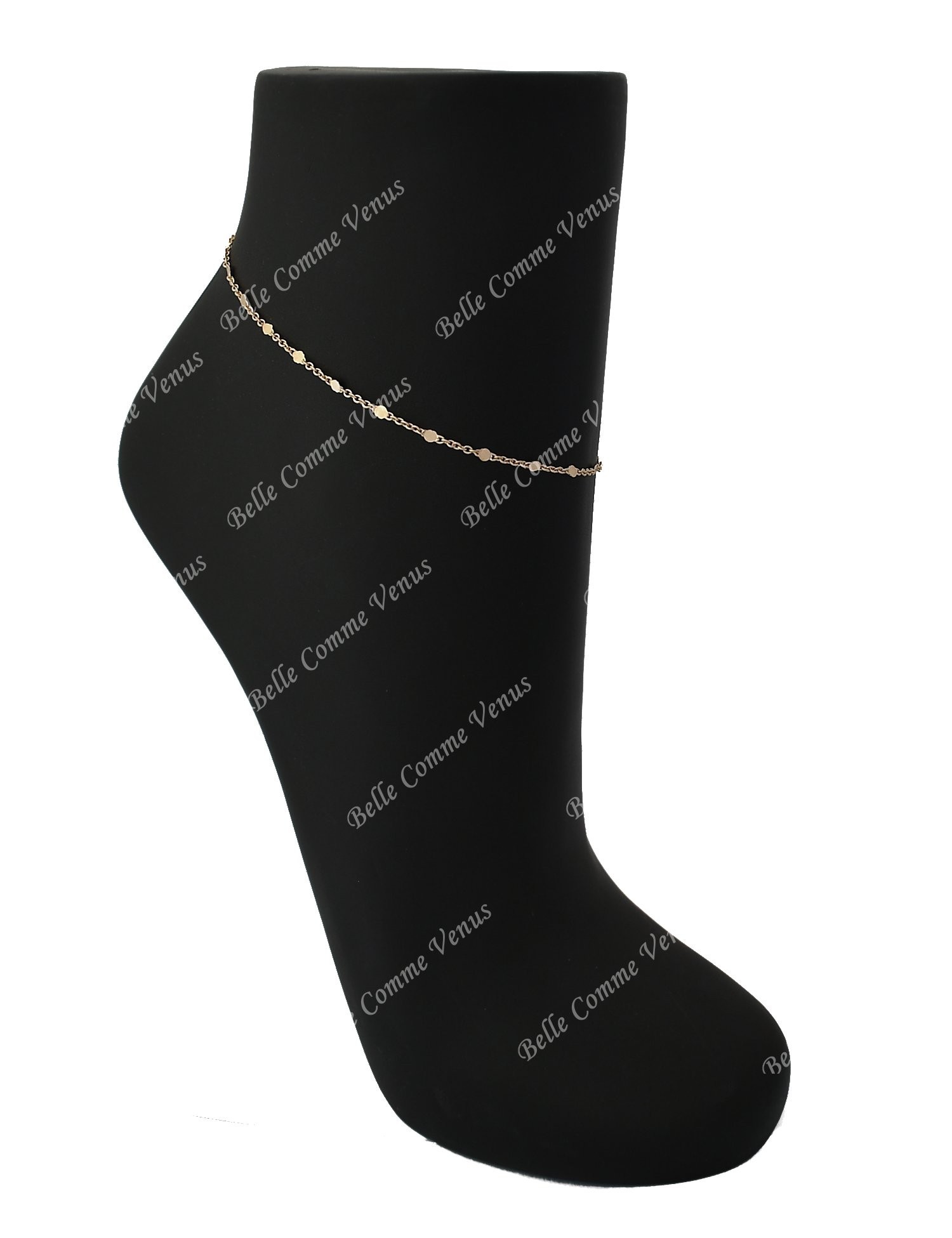 Chaîne de cheville disque rond plat et chaînage Plaqué OR 750 3 microns