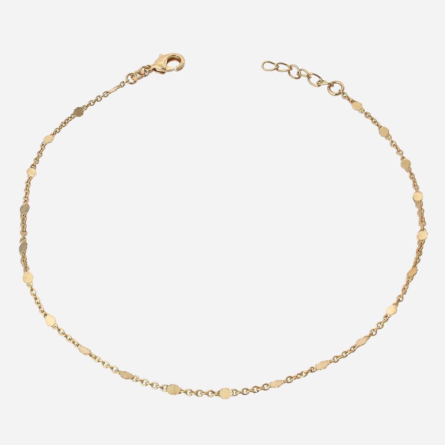 Chaîne cheville disque rond plat chaînage plaqué or 750 3 microns