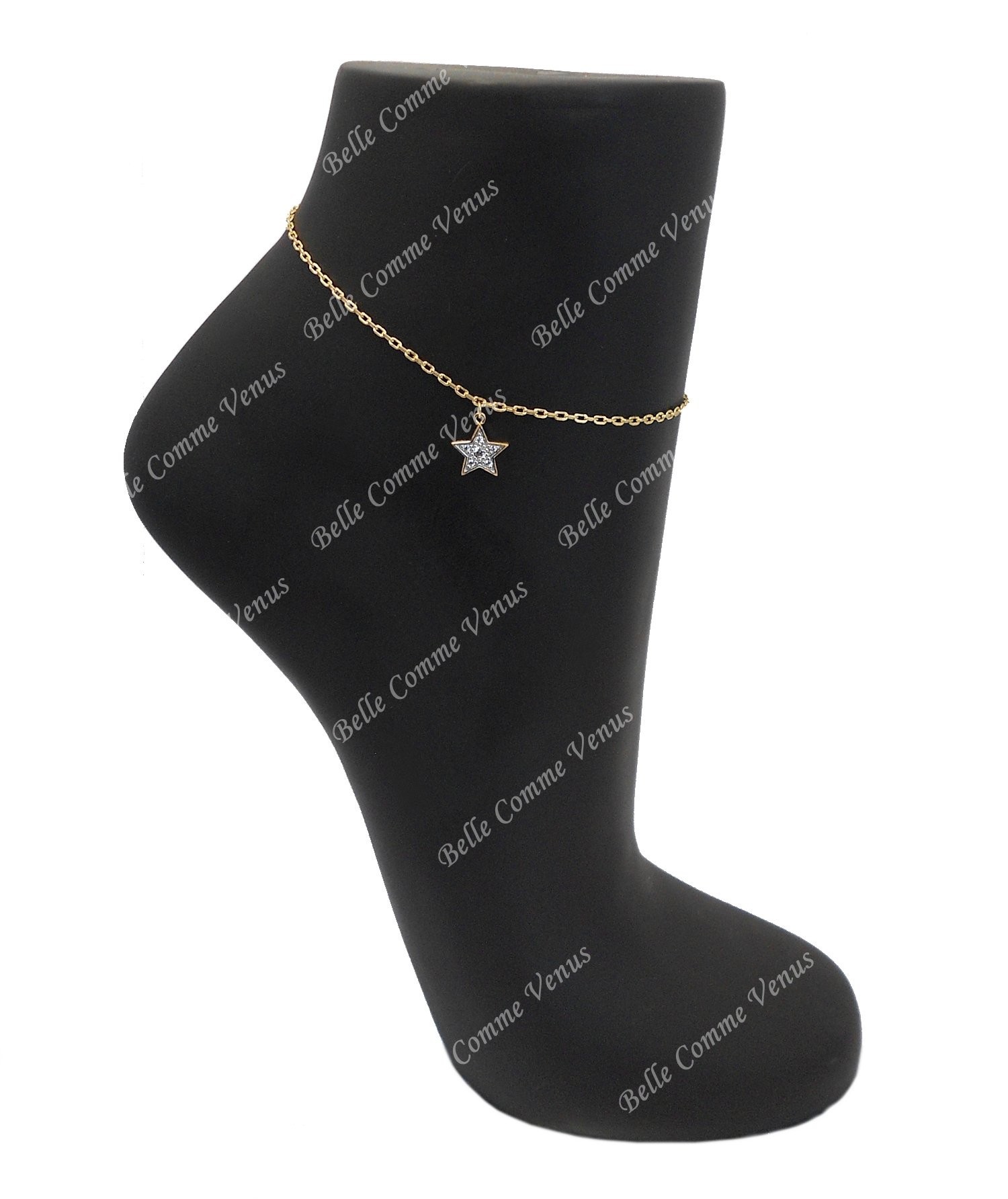 Chaîne de cheville étoile pendante oxyde de zirconium Plaqué OR 750 3 microns 2 tons