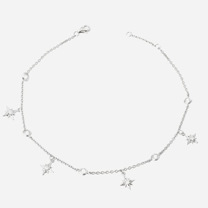 Chaîne cheville étoiles pendantes oxyde zirconium argent 925 rhodié