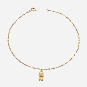 Chaîne cheville main Fatma plaqué or 750 oxyde zirconium Khamsa - Vue principale protection porte-bonheur