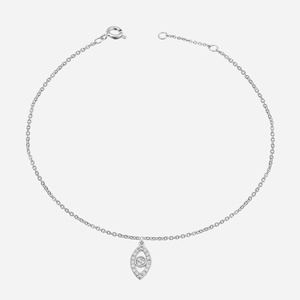 Chaîne de cheville œil oxyde zirconium argent 925 rhodié protection mauvais œil scintillante