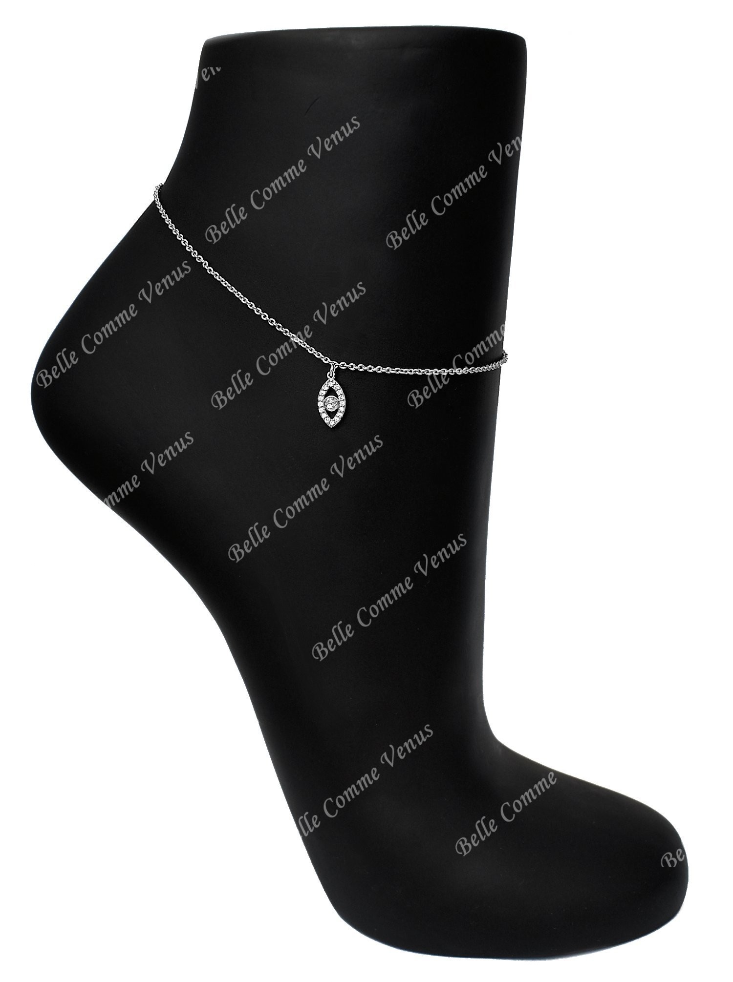 Chaîne de cheville oeil serti d'oxyde de zirconium Argent 925 Rhodié