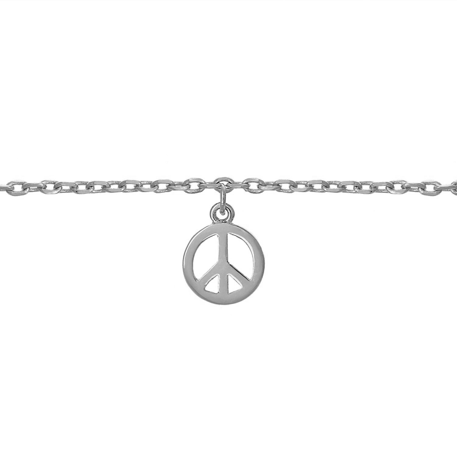 Chaîne de cheville Peace And Love pendant symbole de paix et amour Argent 925 Rhodié