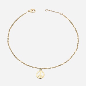 Chaîne cheville peace and love symbole paix amour plaqué or 750 3 microns