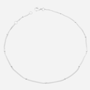 Chaîne cheville perles boules alternées argent 925 rhodié chaînage