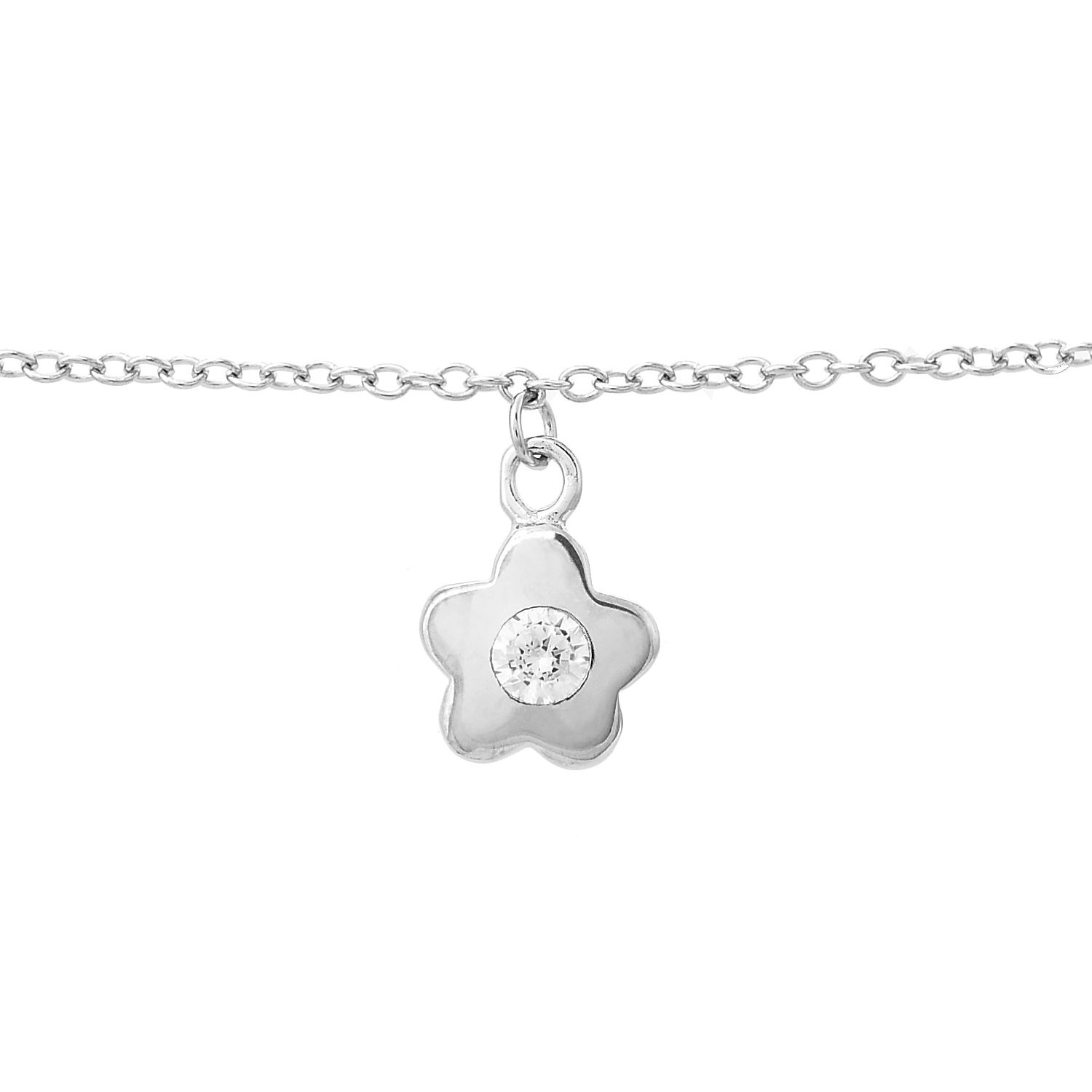 Chaîne de cheville petite fleur oxyde de zirconium Argent 925 Rhodié