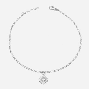 Chaîne cheville argent 925 rhodié soleil pendant maille figaro - Vue principale lumineux été