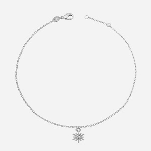 Chaîne cheville soleil argent 925 rhodié oxyde zirconium pendant